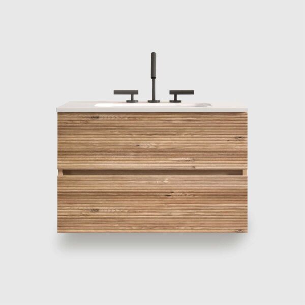 Wall Mounted -Rough Oak&Rough Oak Bathroom Vanity -Integrated Ceramic Sink -Overflow (5) 30 Inch Wall Mounted Rough Oak Bathroom Vanity with Integrated Ceramic Sink 3 Holes, Overflow, Large Storage Floating Vanity for Modern Bathroom