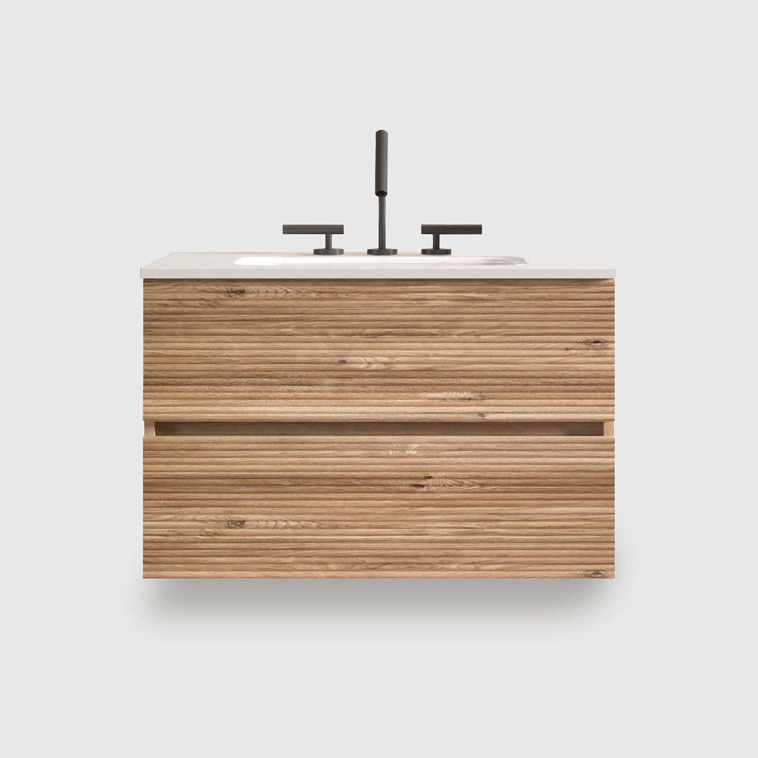 Wall Mounted -Rough Oak&Rough Oak Bathroom Vanity -Integrated Ceramic Sink -Overflow (5) 30 Inch Wall Mounted Rough Oak Bathroom Vanity with Integrated Ceramic Sink 3 Holes, Overflow, Large Storage Floating Vanity for Modern Bathroom