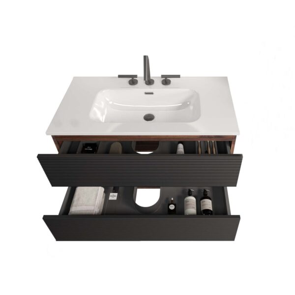 Wall Mounted Soft Black-Walnut Bathroom Vanity - Integrated Ceramic Sink -3 holes (4)