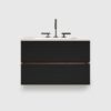30 Inch Mid-Century Modern Wall Mounted Floating Bathroom Vanity with Engineered Quartz Sink, Soft Black Drawers, White Glossy One-Piece Basin
