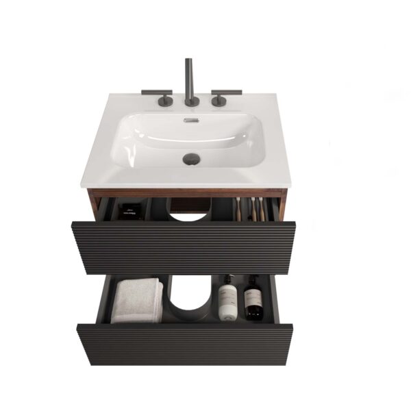 Wall Mounted Soft Black & -Walnut Bathroom Vanity with Integrated Ceramic Sink - Overflow, with 3 holes (4)