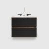 24 Inch Mid-Century Modern Wall Mounted Floating Bathroom Vanity with Engineered Quartz Sink, Soft Black Drawers, White Glossy One-Piece Basin