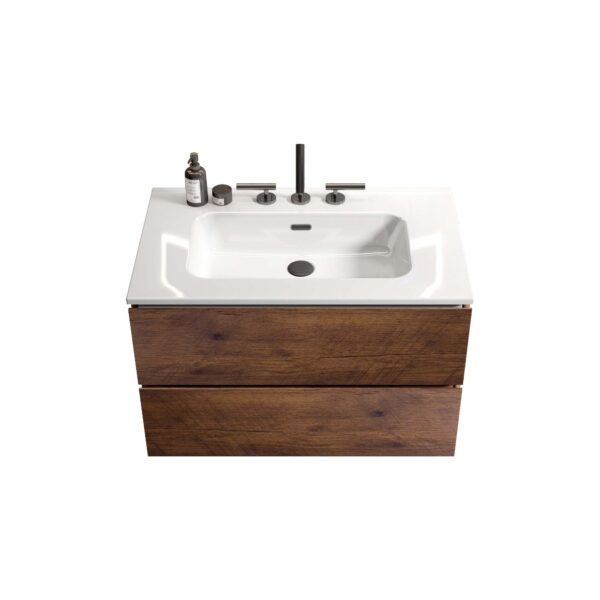 Walnut-Bathroom Vanity - Ceramic Sink -three faucet holes (4)