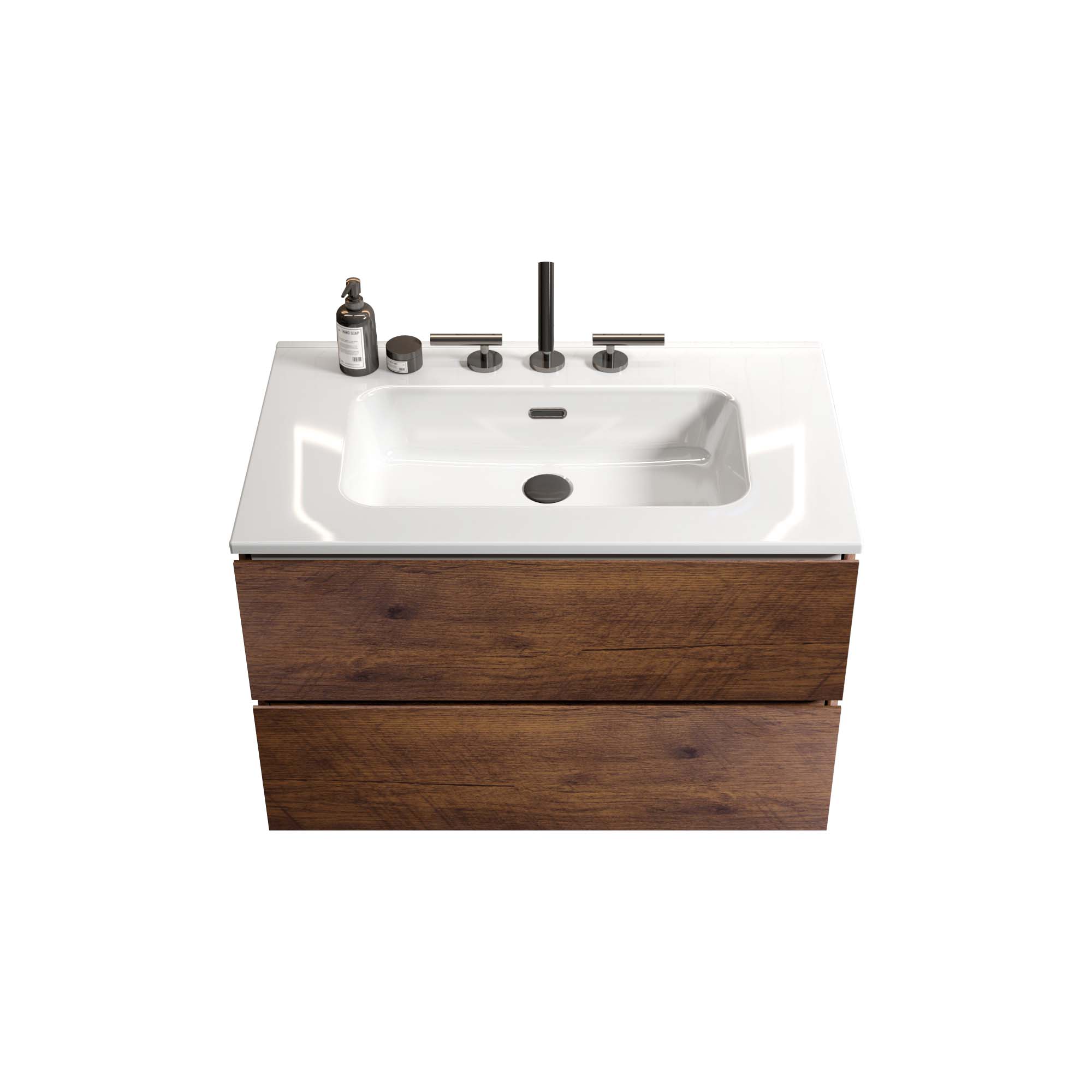 Walnut-Bathroom Vanity - Ceramic Sink -three faucet holes (4)