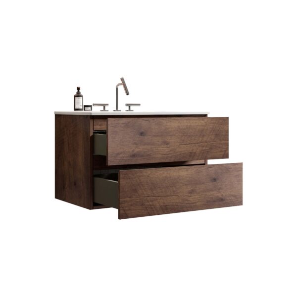 Walnut-Bathroom Vanity - Ceramic Sink -three faucet holes (5)
