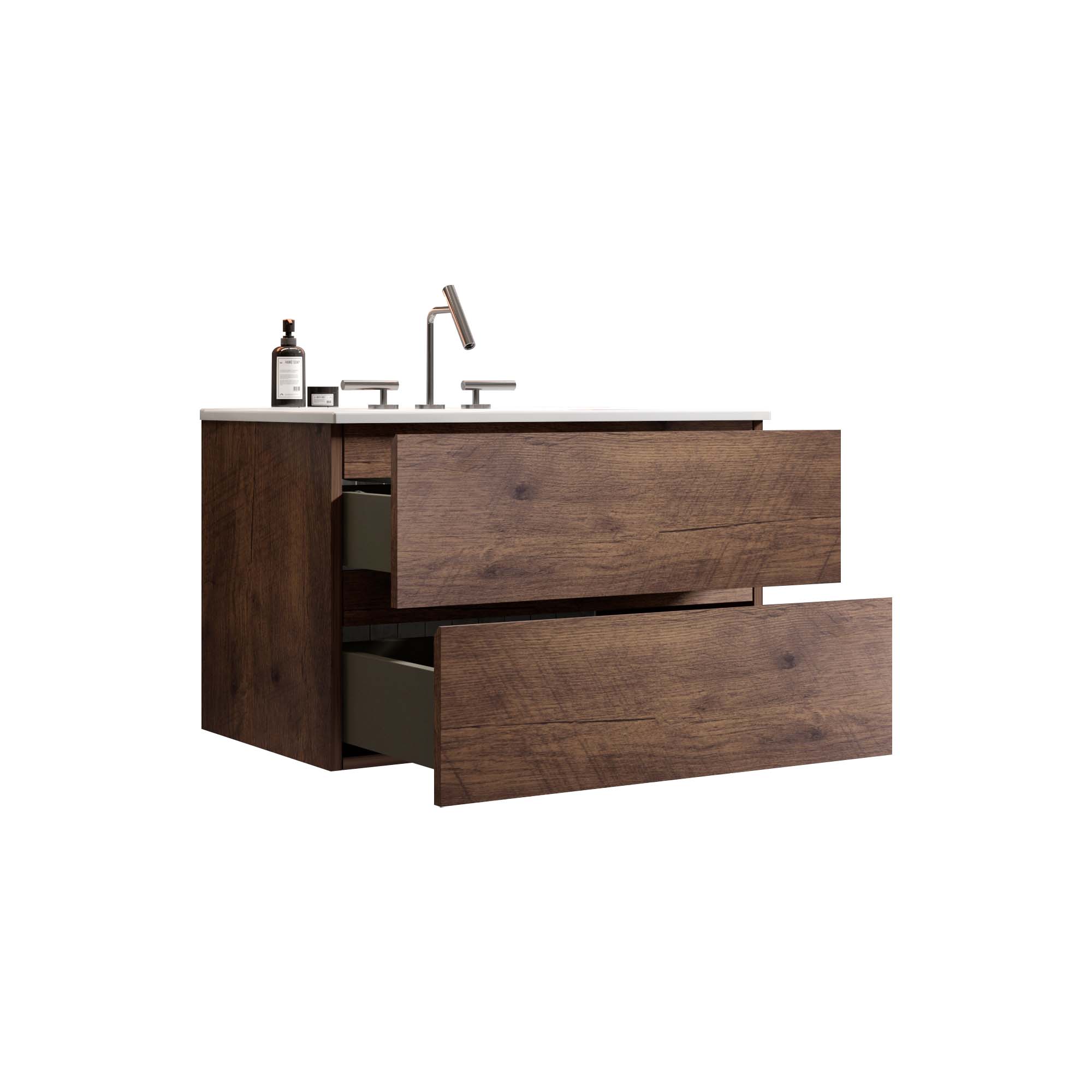 Walnut-Bathroom Vanity - Ceramic Sink -three faucet holes (5)