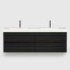 Modern 60 inch floating bathroom vanity, wall mounted double sink with 4 drawers and black grille panel