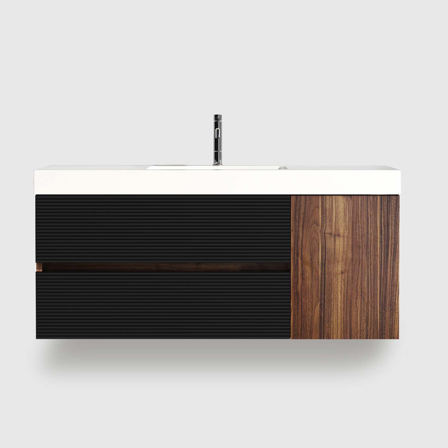 48 inch bathroom vanity with sink, walnut floating wall mounted vanity with glossy white solid surface basin