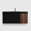 48 inch bathroom vanity with sink, pre-assembled walnut floating vanity with matt black quartz basin