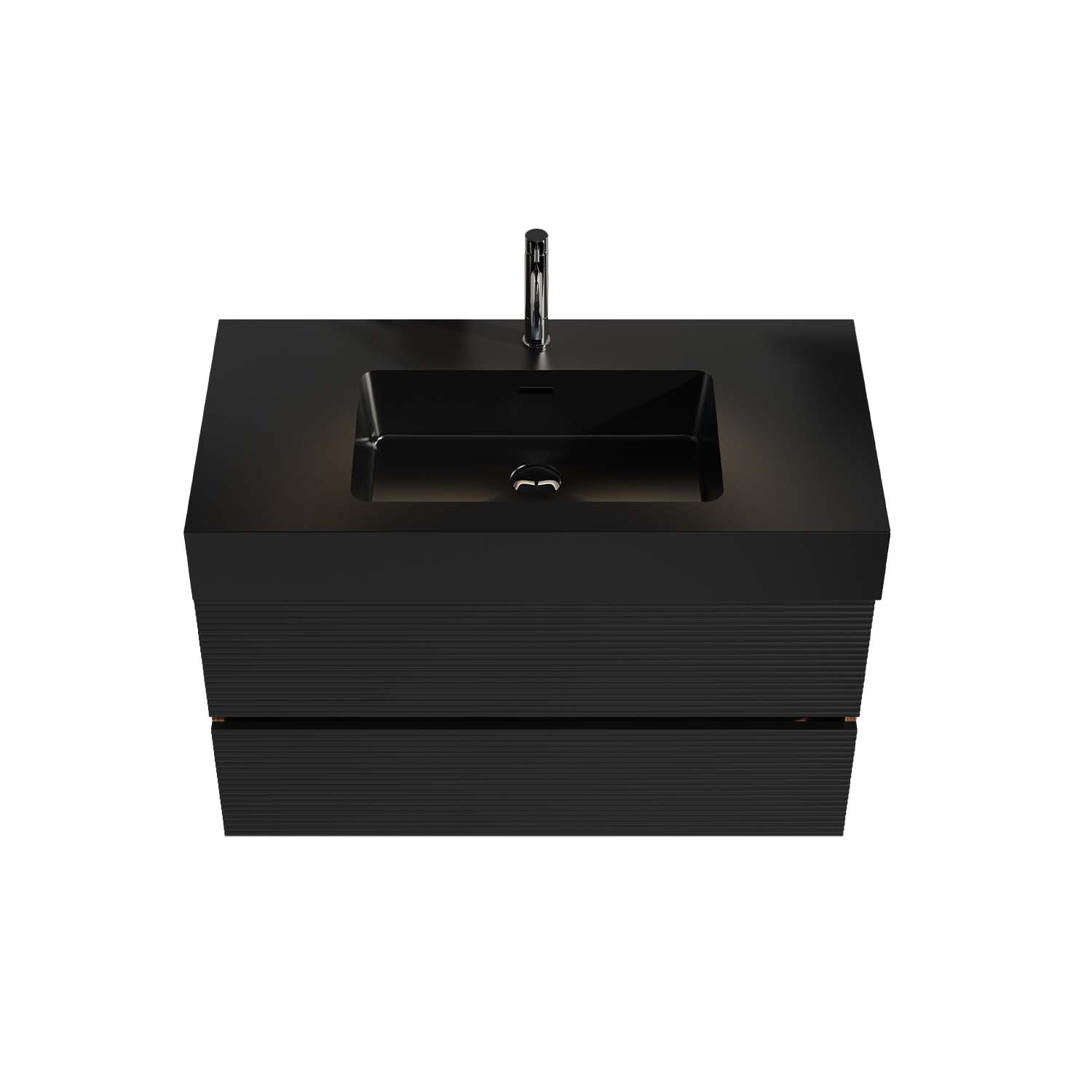 Walnut -Bathroom Vanity - Matt Black Engineered Quartz Sink-Soft Black Drawers (2)