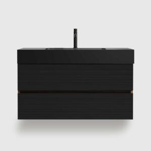 36 inch bathroom vanity with sink, walnut floating wall mounted vanity with matt black quartz basin