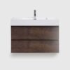 36 inch walnut floating bathroom vanity with sink, wall mounted pre-assembled vanity, large maximized storage handle-free vanity, white one-piece basin no drain faucet, eco-friendly