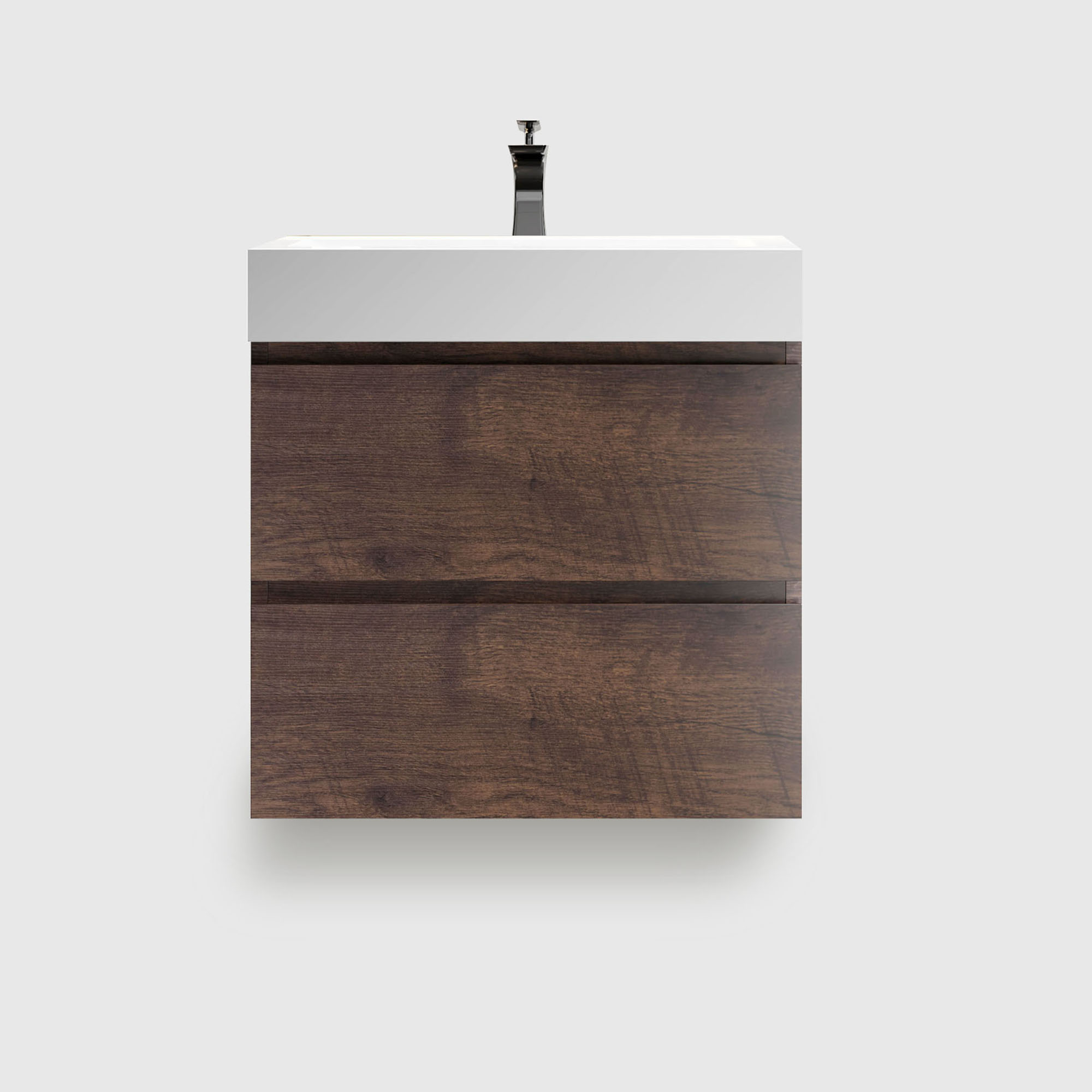 24 inch walnut floating bathroom vanity with sink, wall mounted pre-assembled vanity, large storage handle-free eco-friendly vanity, white one-piece basin no drain faucet