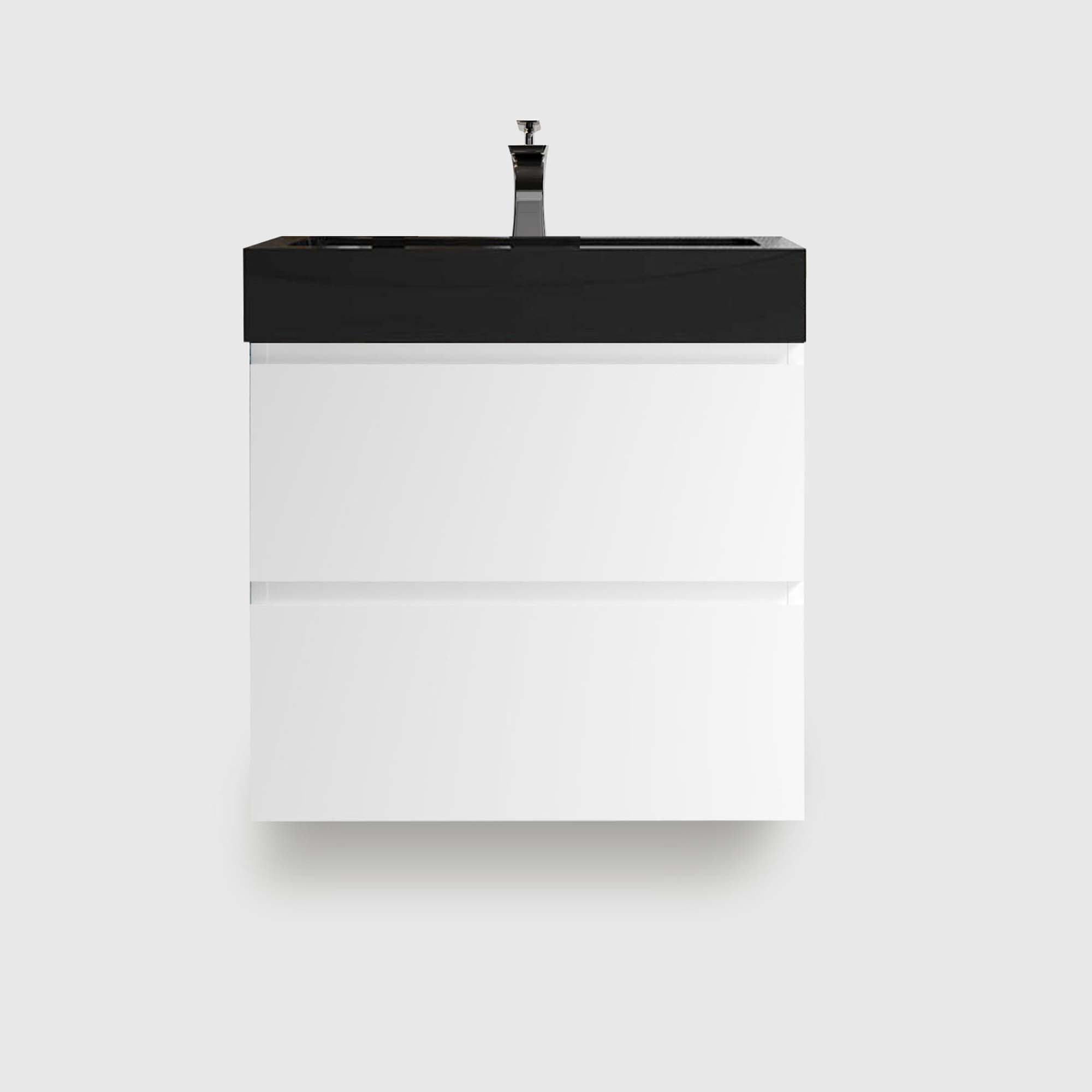 White-Bathroom Vanity with Sink (2) Alice 24 inch white floating bathroom vanity with black sink, modern wall mounted bathroom cabinet for small space