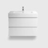 30 inch white floating bathroom vanity with sink, wall mounted pre-assembled bathroom vanity, large storage soft-closing drawers E1 grade eco-friendly vanity cabinet, one-piece basin no drain faucet