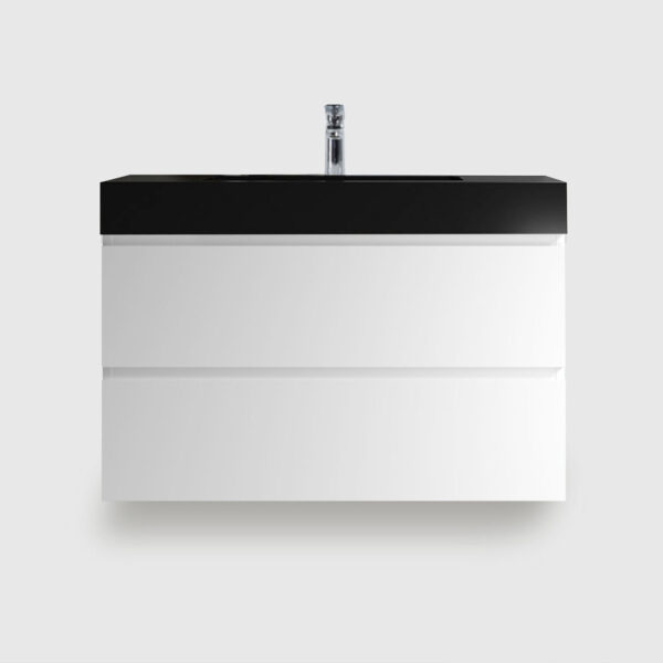 White-Bathroom Vanity with Sink (3) 36 inch wall mounted bathroom vanity with white finish and black vessel sink, modern double storage floating vanity