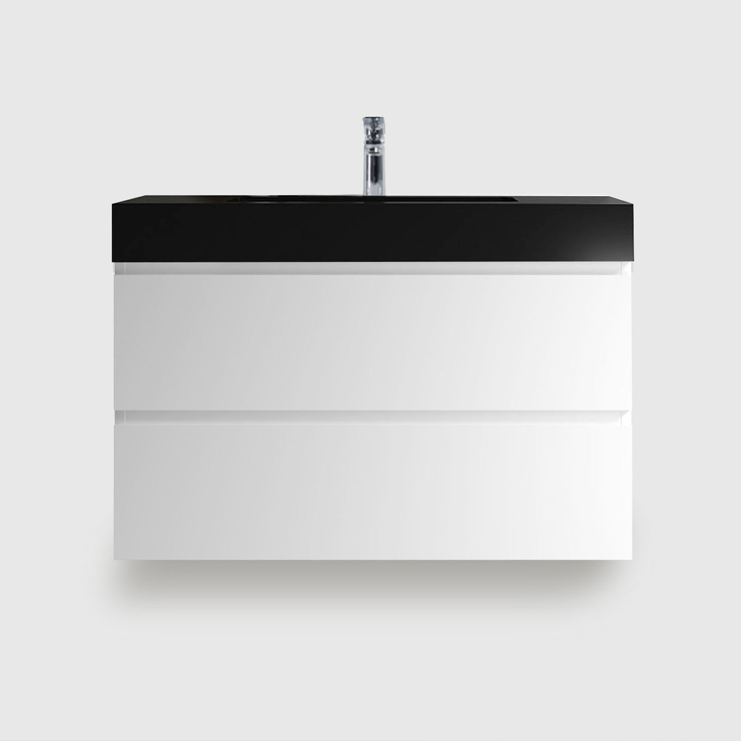 White-Bathroom Vanity with Sink (3) 36 inch wall mounted bathroom vanity with white finish and black vessel sink, modern double storage floating vanity