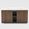 60 inch Winston Walnut double sink bathroom vanity with sink, freestanding modern bathroom vanity cabinet, white quartz sink basin no drain faucet, large storage adjustable shelves