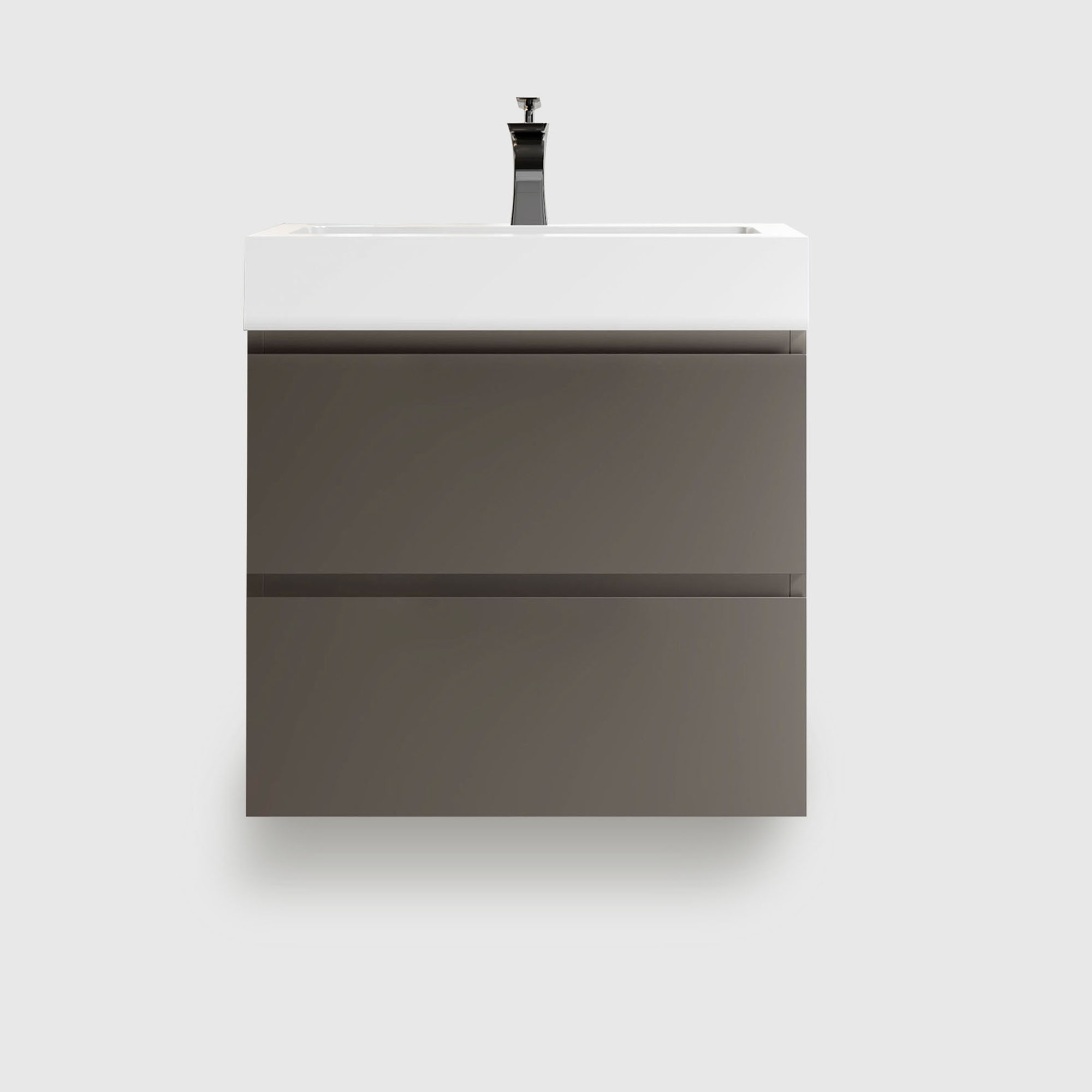 24 inch gray wall-mounted floating bathroom vanity with sink, pre-assembled soft-closing drawer glides E1 grade vanity, large double drawers white one-piece basin no drain faucet