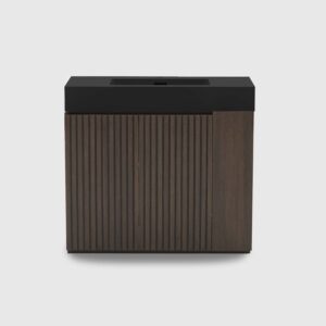 36 inch smoked oak bathroom vanity with sink, freestanding design with one-piece white quartz basin