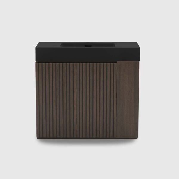 Smoked Oak Bathroom Vanity with Sink 36 inch smoked oak bathroom vanity with sink, freestanding design with one-piece white quartz basin