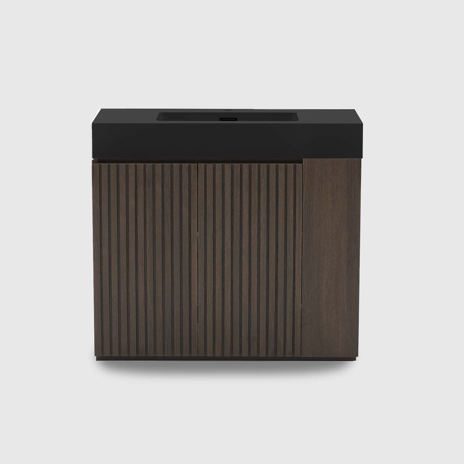 Smoked Oak Bathroom Vanity with Sink 36 inch smoked oak bathroom vanity with sink, freestanding design with one-piece white quartz basin