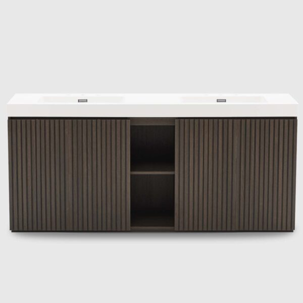 Modern 72" Double Sink Vanity with Black Stone Countertop, Soft-Close Hinges & Spacious Storage