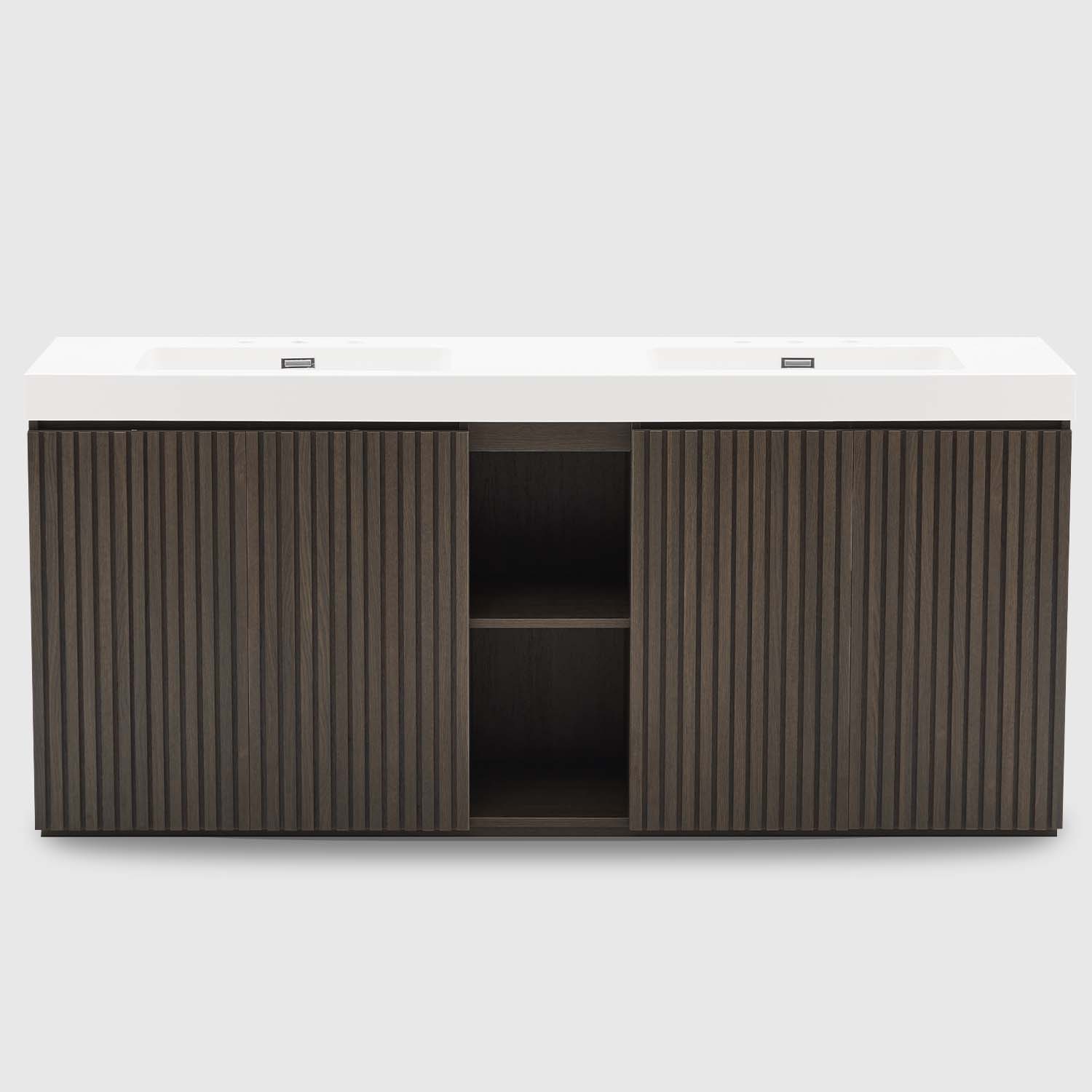 Modern 72" Double Sink Vanity with Black Stone Countertop, Soft-Close Hinges & Spacious Storage