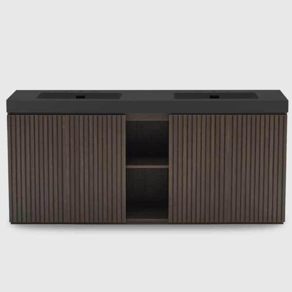 Modern 72" Double Sink Vanity with Black Stone Countertop, Soft-Close Hinges & Spacious Storage