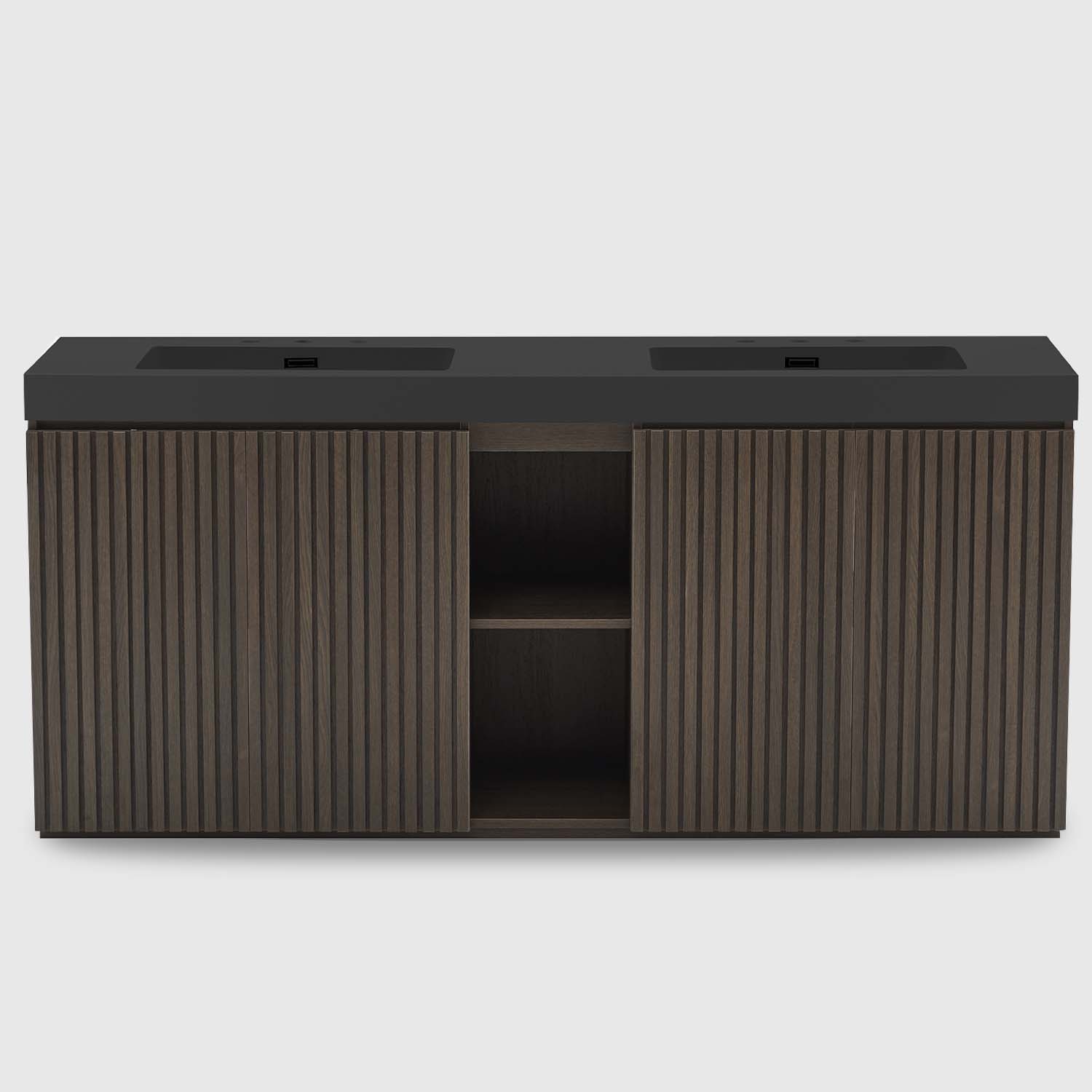 Modern 72" Double Sink Vanity with Black Stone Countertop, Soft-Close Hinges & Spacious Storage