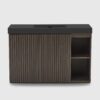 48 Inch Freestanding Walnut Bathroom Vanity with Single Sink, Black Engineered Stone Top, Soft-Closing Doors, Adjustable Shelf and Open Side Storage