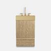 20 inch bathroom vanity with sink in light oak, featuring golden soft-close hardware and stainless steel sink for small space