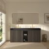GALAN 72" Smoked Floating Bathroom Vanity with Black Countertop & Gold Hardware