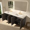 Open GALAN 72" Smoked Vanity Showing Interior Storage & Dual Sinks