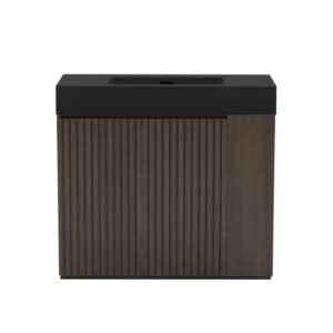 GALAN 36 Inch Freestanding Winston Walnut Bathroom Vanity with Single Sink, Black Engineered Stone Top, Soft-Closing Fluted Doors, Adjustable Shelf and Open Side Storage