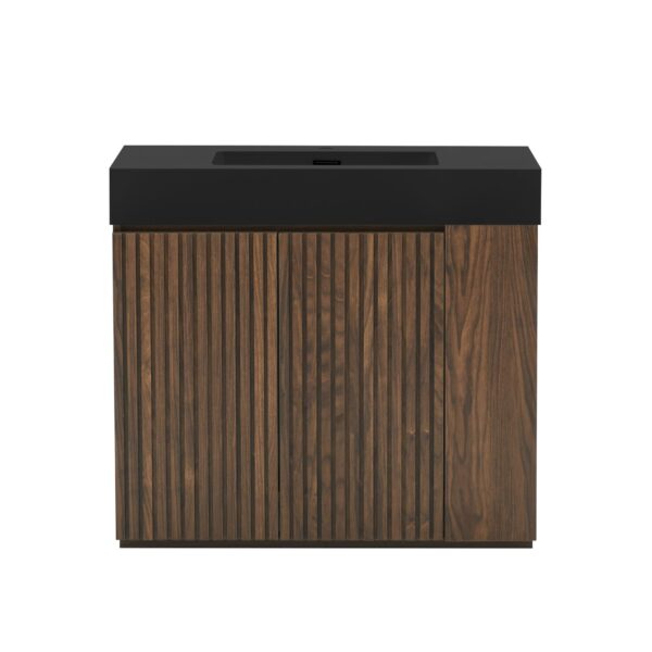 GALAN 36" Winston Walnut Bathroom Vanity with Matte Black Integrated Sink & Fluted Cabinet Doors
