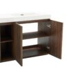 Open GALAN 72" Smoked Bathroom Vanity, Showing Spacious Interior Storage & Soft-Close Doors