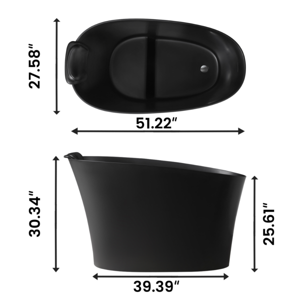 51-inch matte white freestanding bathtub dimensions diagram with measurements