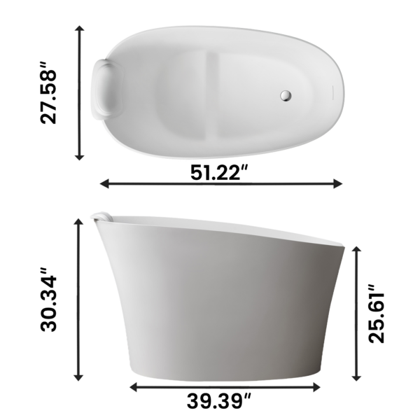 51-inch matte white freestanding bathtub dimensions diagram with measurements
