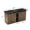 48 Inch Freestanding Walnut Bathroom Vanity Dimensions, Size Guide with Black Engineered Stone Double Sink