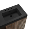 48 Inch Walnut Bathroom Vanity Close-Up, Black Engineered Stone Sink with Pre-Drilled Holes & Fluted Cabinet