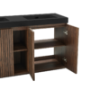 Open 48 Inch Walnut Bathroom Vanity, Showing Soft-Closing Doors, Adjustable Shelves & Open Side Storage