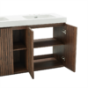 Open 48 Inch Walnut Bathroom Vanity, Showing Soft-Closing Doors, Adjustable Shelves & Open Side Storage