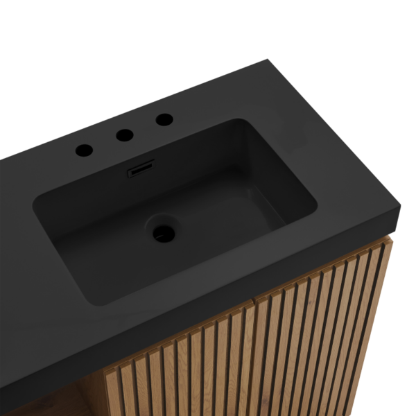 GALAN 60" Smoked Bathroom Vanity Close-Up, Black Integrated Sink with Overflow & Pre-Drilled Holes