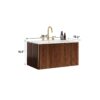 Etna 30" Striped Walnut Floating Bathroom Vanity Dimension Diagram, Full Size Specification: 29.9"W × 18.3"D × 15.6"H