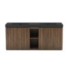 72 Inch Freestanding Walnut Bathroom Vanity with Double Sink, Black Engineered Stone Top, Fluted Cabinet Doors and Open Center Storage
