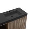 72 Inch Walnut Bathroom Vanity with Double Sink, Black Engineered Stone Sink Top, Fluted Wood Cabinet and Contemporary Bathroom Style