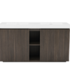 48 Inch Freestanding Walnut Bathroom Vanity with White Engineered Stone Double Sink, Front View