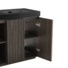 GALAN 60F" Smoked Oak Freestanding Bathroom Vanity Close-Up, Open Soft-Closing Fluted Door with Adjustable Inner Shelves & Black Engineered Stone Top