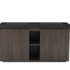GALAN 60F" Smoked Oak Freestanding Bathroom Vanity with Black Engineered Stone Double Sink & Central Open Storage Compartment